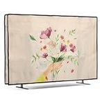 kwmobile Dust Cover for 32" TV Dust Cover - Linen Fabric TV Protector - Watercolor Flowers Dusty Pink/Violet/Yellow