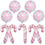 Christmas Candy Cane Foil Balloons, Sweet Light Baby Pink Christmas Round Candy Cane Mylar Balloons, Pastel Pale Pink Xmas Lollipop Cane Decor for Girls Candies Candyland Birthday Party Decorations