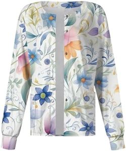 Printed Scrub Jackets for Woman Print Long Sleeve Plus Size Womens Scrubs for Women Nursing Jacket with Pockets Green 4XL