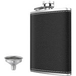 GeeRic 8 Oz Hip Flask for Liquor, 1 Pack Stainless Steel Flask Soft PU Leather Wrap with Funnel, Leak Proof Flask for Outdoor Camping and Gifts