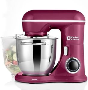 Kitchen in the box Stand Mixer, 4.5QT+5QT Two bowls Electric Food Mixer, 10 Speeds Kitchen Mixer for Daily Use with Egg Whisk,Dough Hook,Flat Beater (Purplish Red)