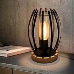 HHMTAKA Metal Bedside Table Lamp Wooden Base Bedroom Lamp 23cm High Decorative Bedside Lamp with Edison Bulb for Bedroom Home Weddings Parties Patio Indoor Outdoor (Rugby Shaped)