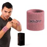 Boldfit Cotton Wrist Band for Men & Women 3 Inch - Wrist Sweat Band for Badminton Football, Basketball, Running & Athletic Sports, Sweat Absorbent Wrist Bands - Pink