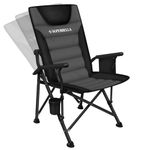 Superrella Movable Backrest Camping Chair for Adults with Cup Holder Folding Lawn Chairs for Outdoor Activities, Beach, Sports, Travel & Picnic, Black & Grey