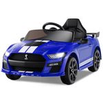 Licensed Ford Mustang Shelby GT500 Ride on Car for Kids by OLAKIDS, 12V Electric Vehicle with Remote Control, Toddlers Battery Powered Toy Gift with 2 Speeds, LED Lights, USB, FM, Music, Horn (Blue)