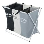 BALLSHOP Foldable Laundry Basket Laundry Organiser Washable Large Washing Basket Folding Washing Storage Bin with 3 Compartment for Bathroom Bedroom Home College