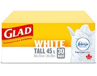 Glad White Garbage Bags - Tall 45 Litres - Febreze Fresh Clean Scent, 30 Trash Bags, Made in Canada of Global Components