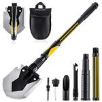 OKOOLCAMP Survival Camping Shovel Multifunctional Folding Shovel 15-28inch Heavy Duty Alloy Steel Tactical Shovel with Saw for Hiking, Backpacking, Gardening, Hunting, Car Emergency, Snow