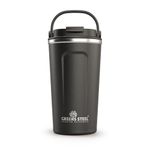 Reusable Coffee Cup with Lid and Handle - Stainless Steel Insulated Coffee Mug for Hot & Cold Drinks - Ideal Travel Mugs - 100% Leak-Proof Tumbler (16 oz, Black)