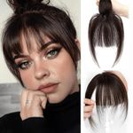 Bangs Hair Clip in Bangs Human Hair Clip on Fringe Human Hair Extensions Hair Toppers for Thinning Hair Women Real Hair 360°Clip on Bangs for Daily Wear Dark Brown(2#)