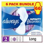 Always Infinity Sanitary Towels with Wings Long (Size 2) 66 Pads, Up to Zero Feel, Up to Zero Leaks, Thin and Flexible Protection, Always' Softest Top Layer