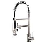 EKRTE Contemporary Single Handle Kitchen Sink Faucet, Commercial Style Pre-Rinse Kitchen Faucets with Pull Down Sprayer, Spot Free Brushed Nickel Kitchen Sink Faucet