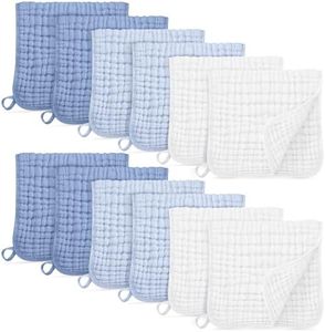 Unnivoll Muslin Burp Cloths for Baby 100% Cotton Burping Cloths for Boys Girls Large 20''X10'' Extra Soft and Absorbent 12 Pack - Gradient White Blue