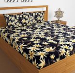 DECOREZA 300 TC Cotton Feel Glace Cotton Elastic Fitted Printed King Size Double Bed Bedsheet with 2 Pillow Covers Fits Upto 8 inches Mattress, Size- 72x78x10 Inches, Space Leaves-
