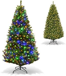 Costway 1.5 M Pre-Lit Christmas Tree with 11 Lighting Modes and 150 Color LED Lights, 600 PVC Tips Hinged Xmas Artificial Decoration Tree with Metal Stand for Indoor & Outdoor Use