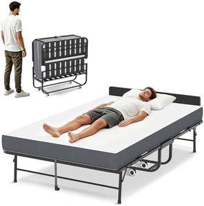 EKJ Folding Bed with Mattress and Headboard, 75"x46" Rollaway Bed for Adults, Guest & Camping, Portable Metal Bed Frame on Wheels, Max Capacity 450LBS, Easy Assembly & Storage