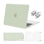 MOSISO Compatible with MacBook Air 13 inch Case 2024 2023 2022 M3 A3113 M2 A2681 Touch ID, Plastic Hard Shell&Keyboard Cover&Screen Film&Type C Adapter for MacBook Air 13.6 inch Case, Sage Green