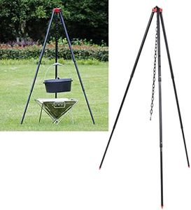 Camping Tripod Cooker,51.6Inch Camp Fire Tripod Grill Tripod Hang Up With Adjustable Hang Chain For BBQ Campfire Picnic Hanging Pot Grill Stand Aluminum Cookware Accessory