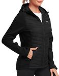 MoFiz Women's Insulated Running Jacket Lightweight Thermal Full Zip Hiking Hybrid Down Jacket Stretchy Windproof Coat for Outdoor Workout Black 2XL