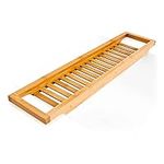 Relaxdays Bamboo Bathtub Caddy, Wooden Bathroom Rack, 4 x 64 x 15 cm, Over The Tub Storage Tray, with Rails, Natural Brown