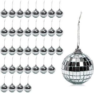 Okuna Outpost 36 Pack Silver Disco Christmas Ball Ornaments, 2 Inch Christmas Decorations, Ideal Holiday Party Decorations for Christmas Tree and Living Room