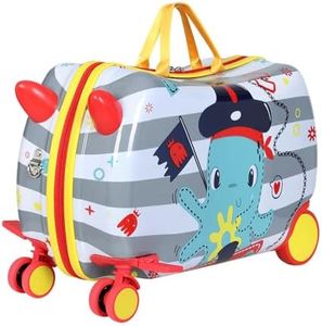 Wanderlite Kids Ride-On Suitcase, Trolley Luggage Hand Luggages Hard Case Shell, Travel Strap Bag Carry On Storage Children Students Lightweight Roller Wheels with Metal Zipper, Multi-Coloured