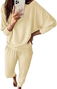 PRETTYGARDEN Women's Fall Fashion Outfits 2 Piece Sweatsuit Solid Color Long Sleeve Pullover Long Pants Lounge Set (Light Khaki,Small)