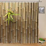 Bamboo Patttern Shower Curtains Set Green Leaves Bamboo Wall Creative Bathroom Decor Polyester Fabric Bath Accessories Curtain 70 x 70 Inch with Hooks