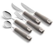 Special Supplies Adaptive Utensils 5-Piece Set Non-Weighted, Non-Slip Handles for Hand Tremors, Arthritis, Parkinson’s or Elderly Use - Stainless Steel Knife, Rocker Knife, Fork, Spoons (Grey)