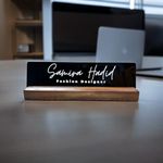 Tresneria® Customized Acrylic Desk Name Plate | 23X6.5 CM | Acrylic | Wooden Stand (Black)