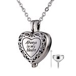 Beydodo Ashes Neckalce Stainless Steel Vintage Flower Pattern Heart Cremation Jewellery Urn Necklace