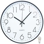 TOPPTIK 12 Inch Wall Clock Non Ticking Silent, Round Clock Quartz Battery Operated, Easy to Read for Home Living Room Office Classroom School Kitchen Bedroom Decor(Black+White)