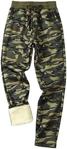 Gihuo Men's Winter Fleece Pants Sherpa Lined Sweatpants Straight Leg Running Camo Print Jogger Pants(2#GreenCamo-XL)