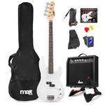 MAX GigKit Full‑Size White Electric Bass Guitar Starter Pack - 4‑String Bass Guitar with 15-40 W Amp, Gig Bag, Strap, Cable, Picks & Extras – Ideal Beginner Student Kit with 6 months Lessons