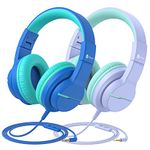 iClever Kids Headphones for School/Travel with Safe Volume 85/94dB, HS19 Stereo Sound Over-Ear Headphones for Kids with Mic FunShare, Foldable 3.5mm Wired Headphones for iPad/Computer, 2 Pack