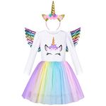 Sunny Fashion Girls Dress Unicorn Embroidered Rainbow Holiday Party Halloween Size 7 Years