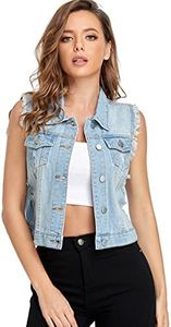 MISS MOLY Women Denim Vest Sleeveless Jean Vest with Chest Pockets Blue 1 L