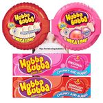 Bubble Gum Bundle With Hubba Bubba Gum Tape Mega Long 1x Snappy Strawberry, 1x Fancy Fruit, 1x Seriously Strawberry Gum (5pcs), 1x Original Gum (5pcs) and JenBurr Leaflet