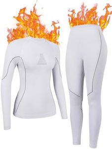 ATTRACO Thermal Underwear Women Thin Long Johns Athletic Base Layer Women Thermal Top Bottom White XL