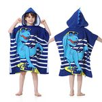 MOKANI Kids Hooded Poncho Towels, Beach Changing Robe Bath Towel Poncho for Swimming Pool, Microfiber Soft and Large Bathrobe for Girls Children 6-14 Years Old - Blue Dinosaur