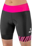 SLS3 Triathlon Shorts Women - Super Comfy 6" Tri Shorts Women Triathalon Shorts - Slim Athletic Fit Womens Tri Shorts FRT, Padded, 2 Pockets (Black/Bright Rose, Medium)