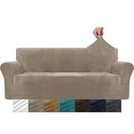 MAXIJIN Thick Velvet Sofa Covers 3 Seater Super Stretch Couch Cover for Dogs Cat Pet Friendly 1-Piece Elastic Furniture Protector Plush Sofa Slipcovers (3 Seater, Khaki)