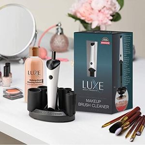 Luxe Electric Makeup Brush Cleaner with Makeup Brush Cleaner Solution Included, USB Charging Station, 3 Adjustable Speeds, Makeup Cleaner to Instantly Wash and Dry Your Makeup Brushes, Make Up Cleaner