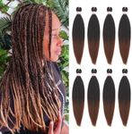 Dorsanee Braiding Hair Pre Stretched 18 Inch 8 Packs Ombre Brown Braiding Hair Extensions for Crochet Box Braids Twists Locs Hair Soft Yaki Texture Hot Water Setting (18inch,#1B/30)