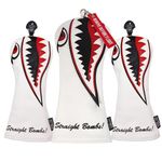 SHABIER New War Shark Flying Tiger Warshark Golf Driver Headcover for Taylormade M3 M4 M5 M6 SIM Golf Club(White Driver+Fairway+Hybird)