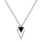 Silver Mens Necklace Black Pendant Necklace for Men Long Stainless Steel Triangle Necklace for Gift