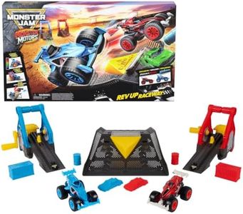 Monster Jam Monster Motors Rev Up Raceway Playset with 2 Exclusive Monster Trucks, Megalodon & Power Rush, Kids Toys for Ages 3+