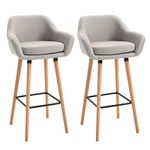 HOMCOM Set of 2 Bar Stools Modern Upholstered Seat Bar Chairs w/Metal Frame, Solid Wood Legs Living Room Dining Room Fabric Furniture - Beige