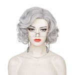 TOMIGO 5Pcs Old Lady Wig with Accessories of Granny Glasses, Faux Pearl Necklace and Eyeglass Chains