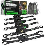 Rhino USA Retractable Ratchet Tie Down Straps (2PK) - 3,033lb Guaranteed Max Break Strength, Includes (2) Ultimate 2" x 10' Autoretract Tie Downs with Padded Handles. (4)